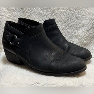 Clark’s Women’s Charlten Grace Block Heel Ankle Booties Black Oily 8.5 Side Zip